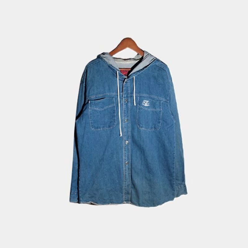 │moderato│经典vintage长版连帽古着牛仔衬衫外套/个性女孩.男孩 - 女装休闲/机能外套 - 其他材质 蓝色