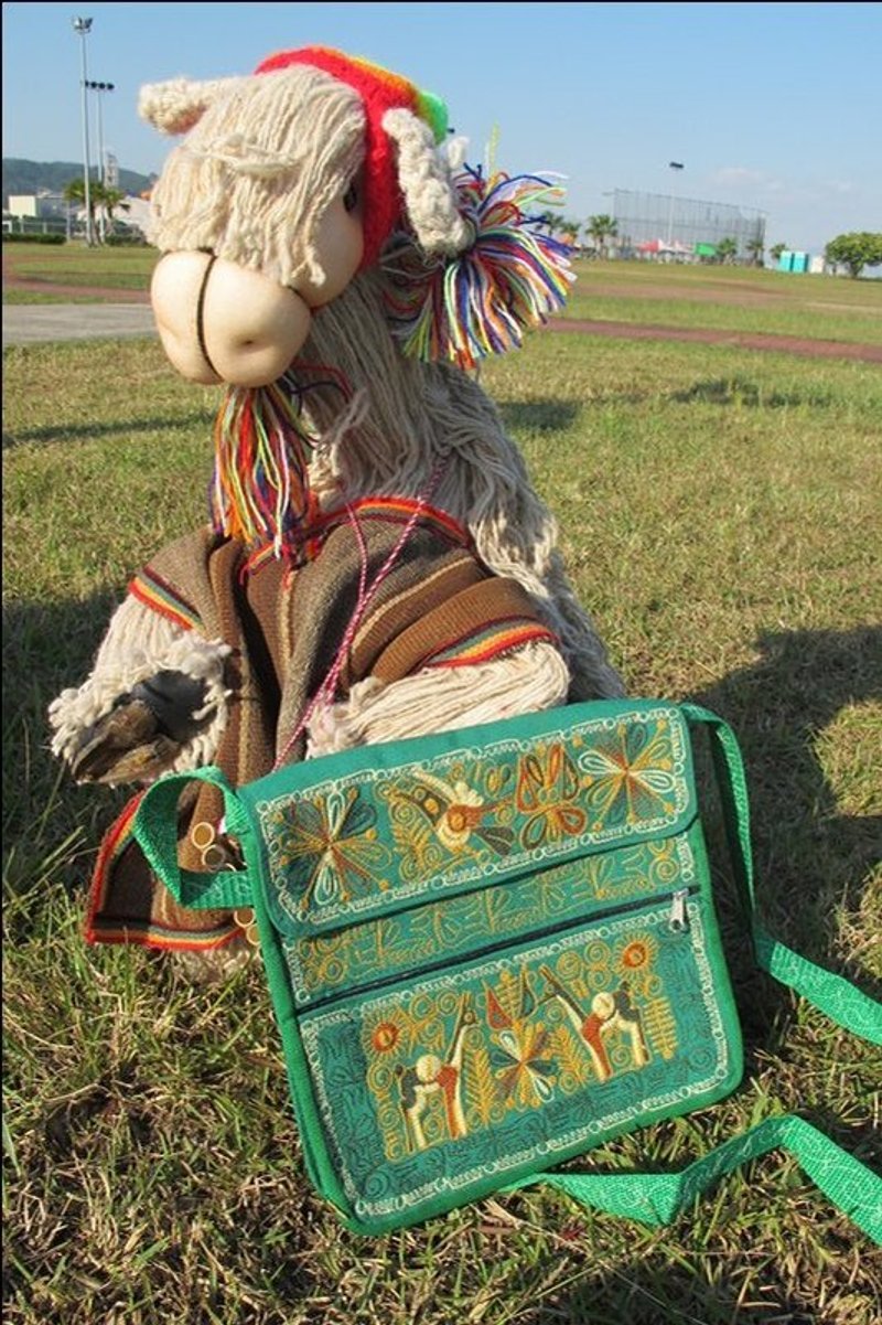 祕鲁羊驼刺绣侧背包-绿 - 侧背包/斜挎包 - 其他材质 绿色