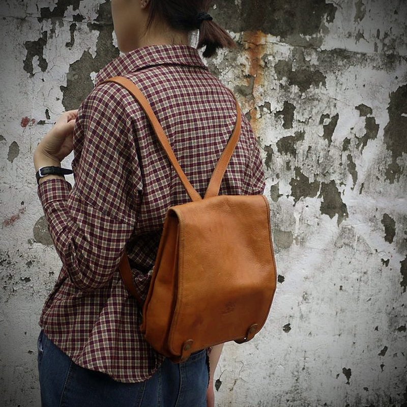 ShiKa夕卡//Vintage Bag 意大利il bisonte经典牛皮后背包 - 后背包/双肩包 - 真皮 咖啡色