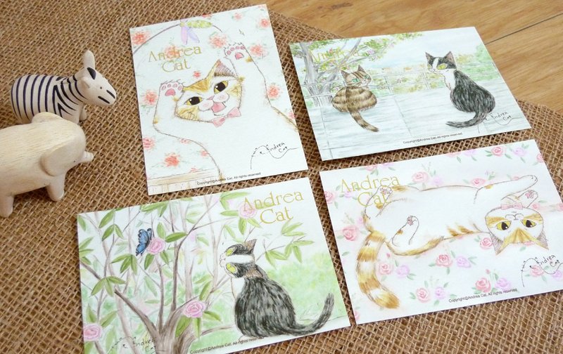 Andrea Cat-富丽街的猫成猫明信片组(一组共四张) - 卡片/明信片 - 纸 多色