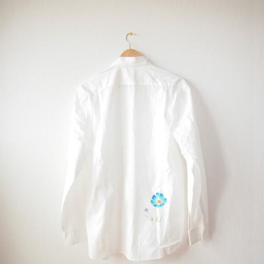 <Mサイズ>Oversized shirt dyed by Japanese traditional craftsmen Nagoya Yuzen Cosmos Blue by Tsumugi Lab - 女装衬衫 - 其他材质 