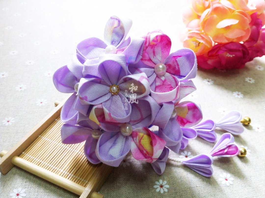 日系手工头花 紫阳花发簪 森女复古和风发簪 新娘和服 浴衣 COS - 发饰 - 其他材质 紫色
