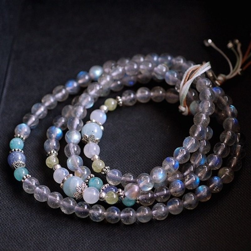 :::*CaWaiiDaisy*:::浅色强光拉长石*丹泉石108颗念珠/佛珠项链/多圈手链 - 手链/手环 - 宝石 灰色