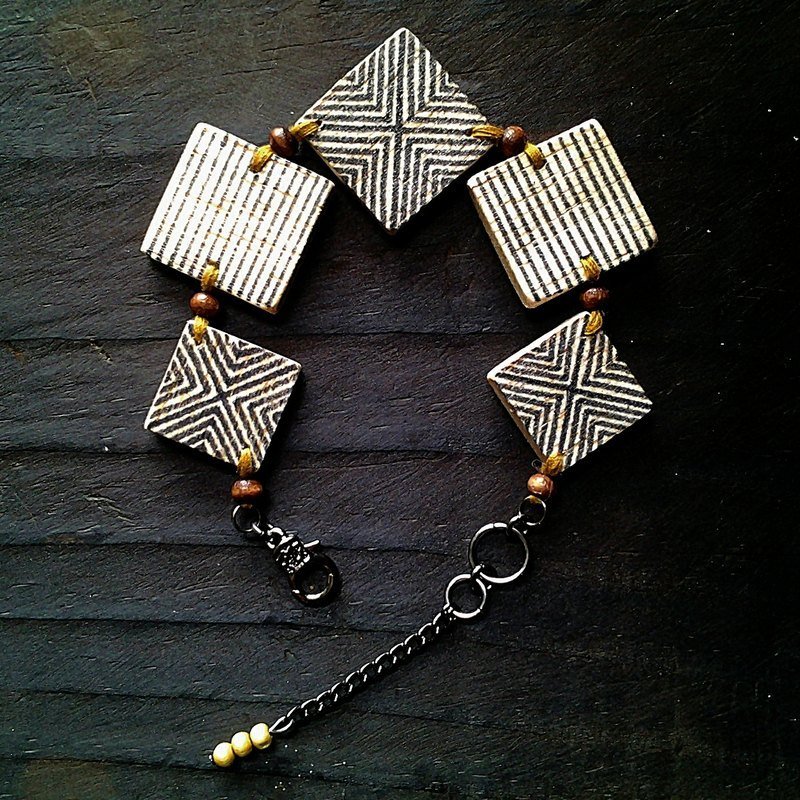 Muse线与线木制手绘芥黄色手链 - 手链/手环 - 木头 黄色