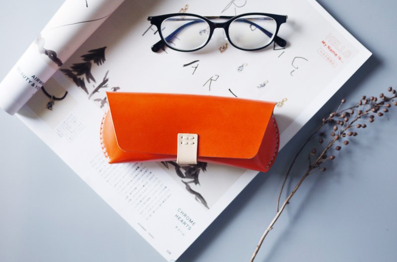 眼镜盒 笔袋 定制化 可免费打印名字 多色  礼物 橘 绿 原皮色 - 化妆包/杂物包 - 真皮 多色