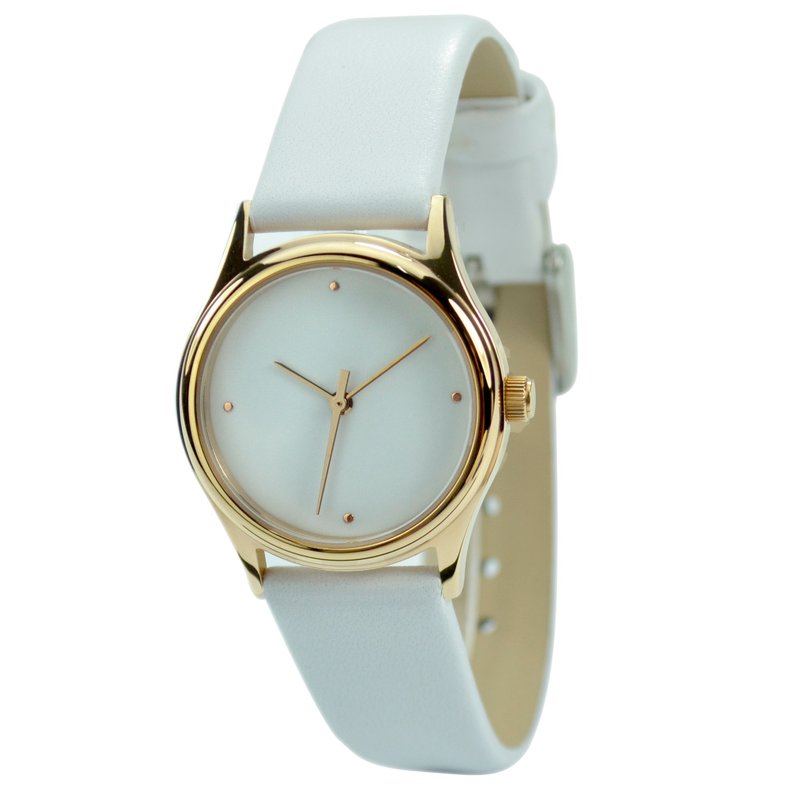 客制化 设计你自己的手表-(可选配白色,黑色或红色无纹路皮带) - 对表/情侣表 - 不锈钢 白色