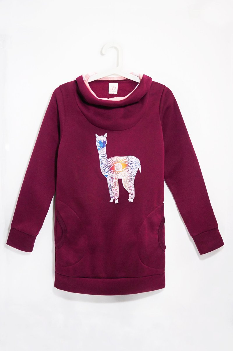 手感连帽长版内刷毛上衣-秘鲁羊驼(酒红色) - 中性连帽卫衣/T 恤 - 棉．麻 紫色