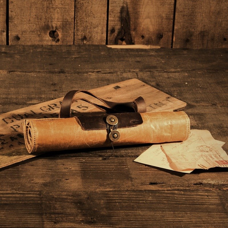 蜡纹布仿古皮革-复古卷式购物袋 - 手提包/手提袋 - 其他材质 咖啡色