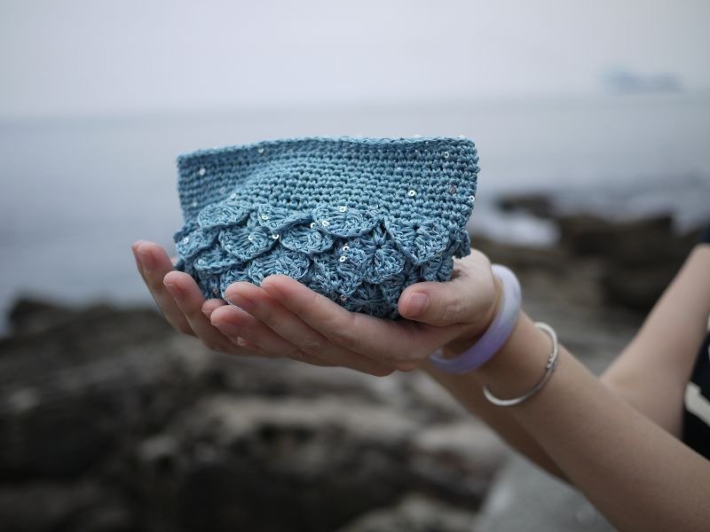 钩织一个圆_环保_海水正蓝_珊瑚贝壳包 - 化妆包/杂物包 - 纸 蓝色