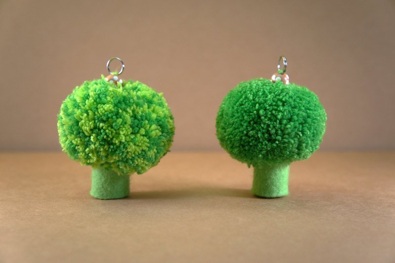 手作花椰菜钥匙圈(标准绿/混色绿) - 吊饰 - 棉．麻 绿色