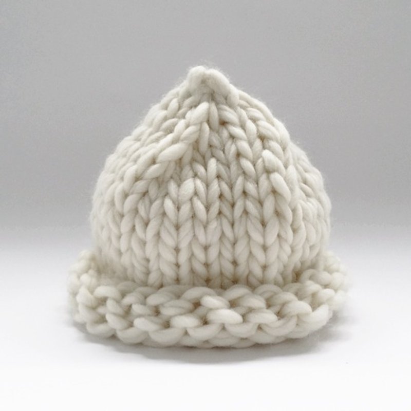 100%羊毛粗针俏皮中胖胖精灵卷边帽-爱斯基摩米白胖胖 - 帽子 - 其他材质 白色