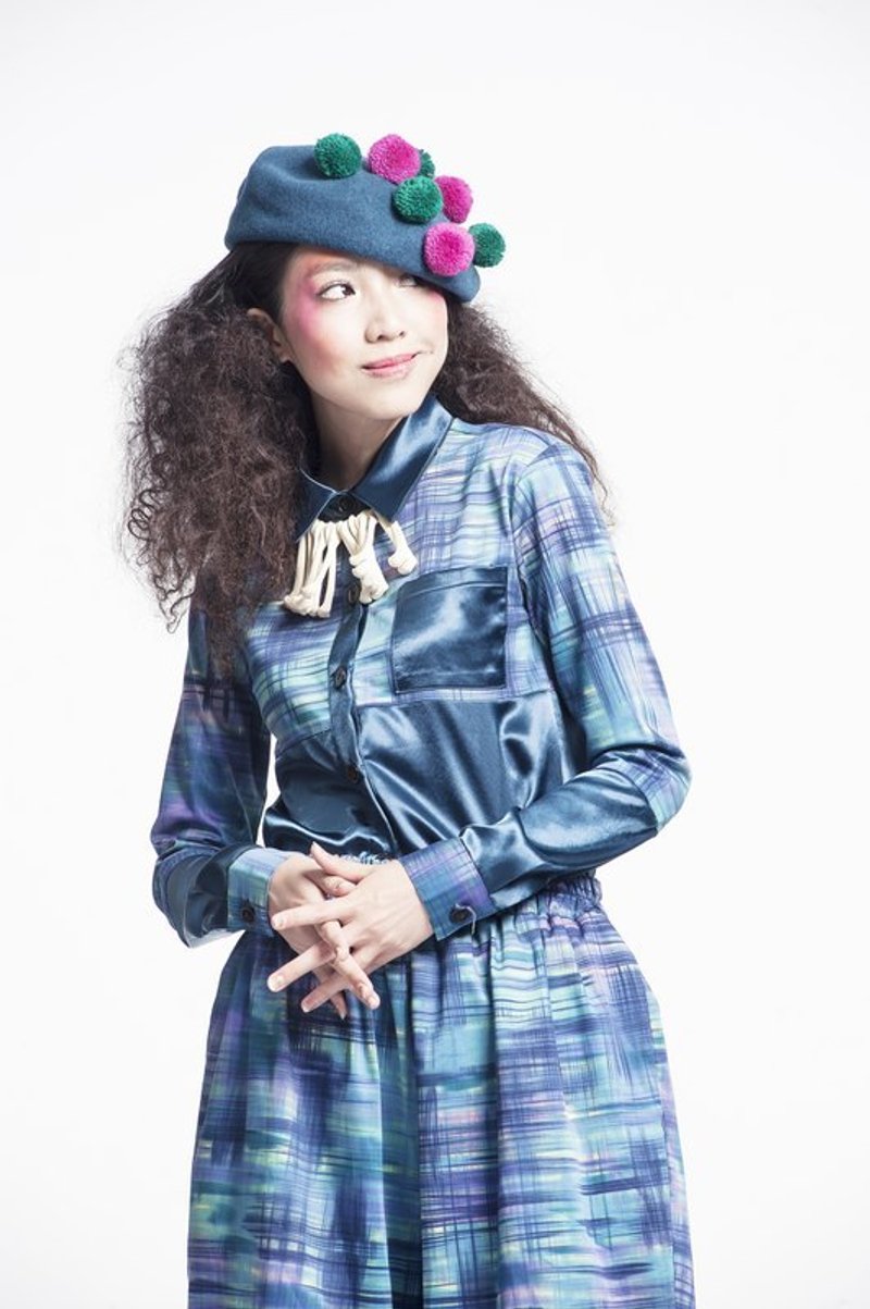 ☺ Boomboomkidz / 蓝光晕染拼接衬衫 ☺ - 女装衬衫 - 棉．麻 蓝色