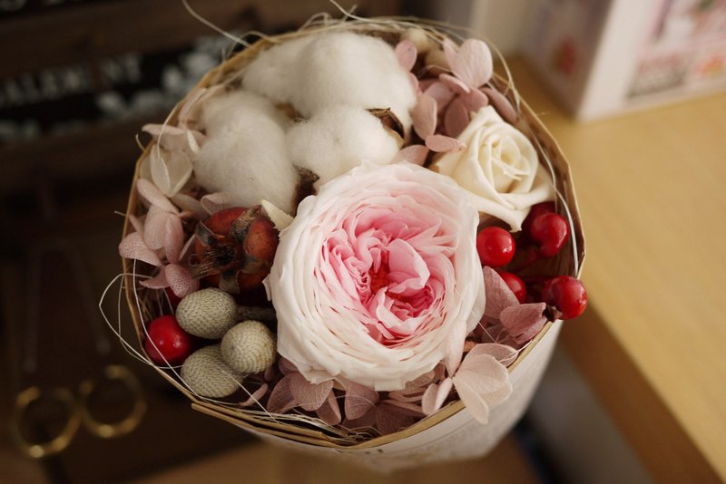杂集手作zakka乡村风杂货．不凋花之恋．永生花/干燥花小花束(粉色系/S) - 植栽/盆栽 - 植物．花 粉红色