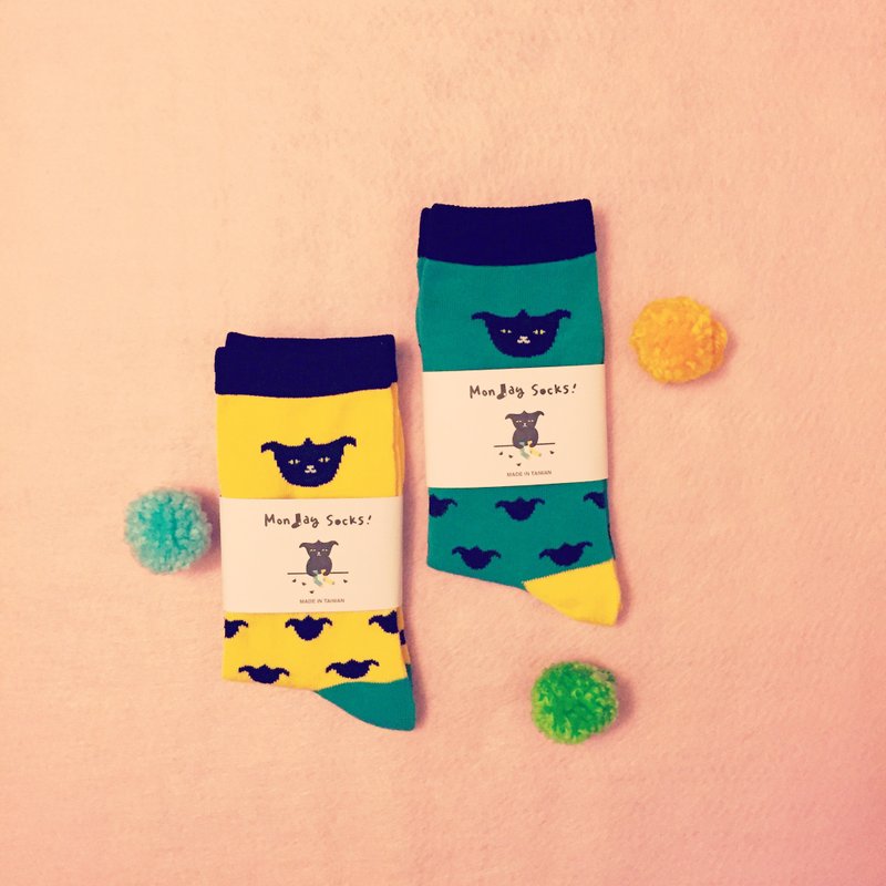 Monday Socks! - 软棉棉 菱角小黑袜 (单双) - 袜子 - 其他材质 黄色