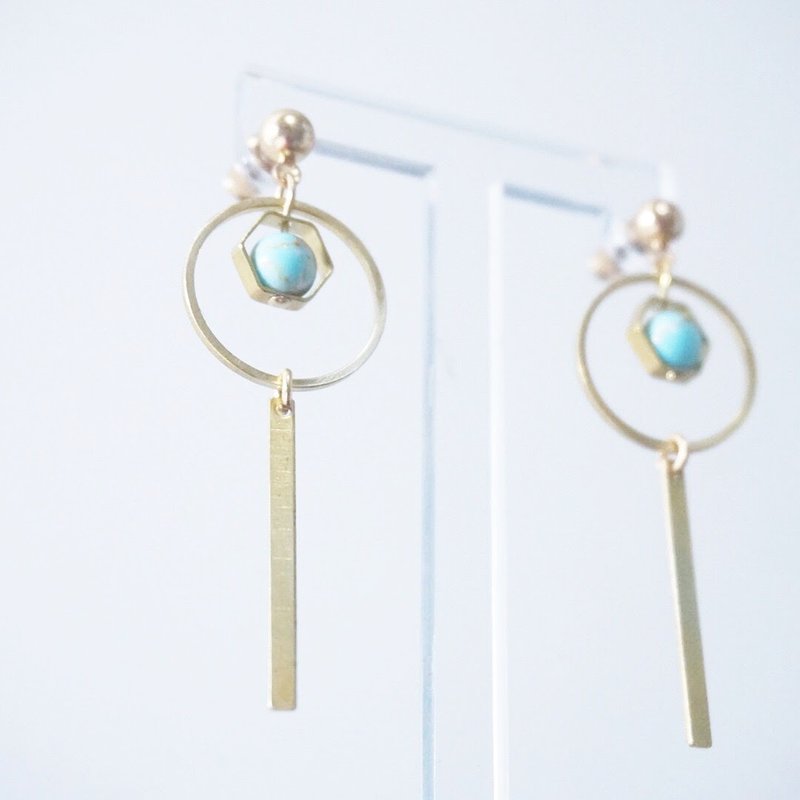 黄铜复古几何耳环 - 耳环/耳夹 - 其他金属 金色