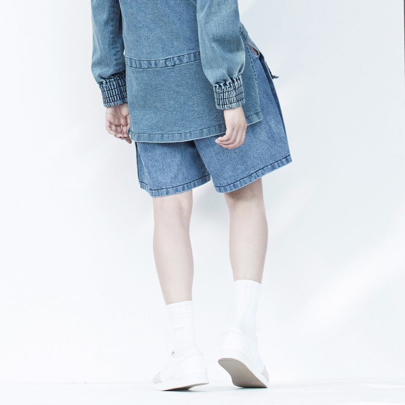 牛仔休闲开衩裤 - 女装长裤 - 棉．麻 蓝色