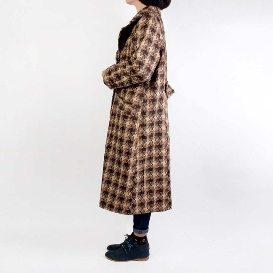 │moderato│苏格兰翻领格纹长大衣外套/复古女孩.伦敦男孩.文艺青年.个性男朋友 - 女装休闲/机能外套 - 其他材质 咖啡色