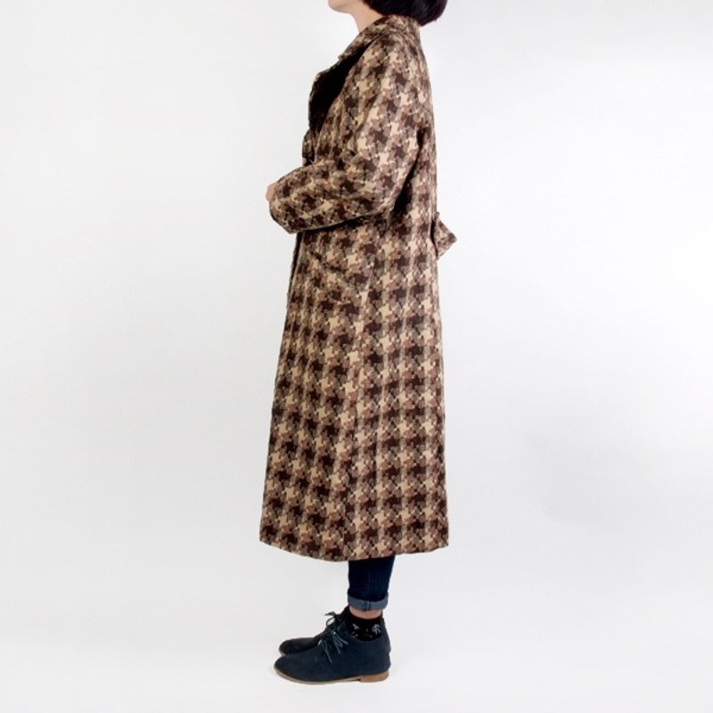 │moderato│苏格兰翻领格纹长大衣外套/复古女孩.伦敦男孩.文艺青年.个性男朋友 - 女装休闲/机能外套 - 其他材质 咖啡色