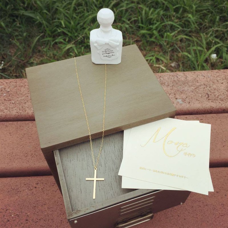 K14FG  复古十字架长链 - 项链 - 其他金属 黄色