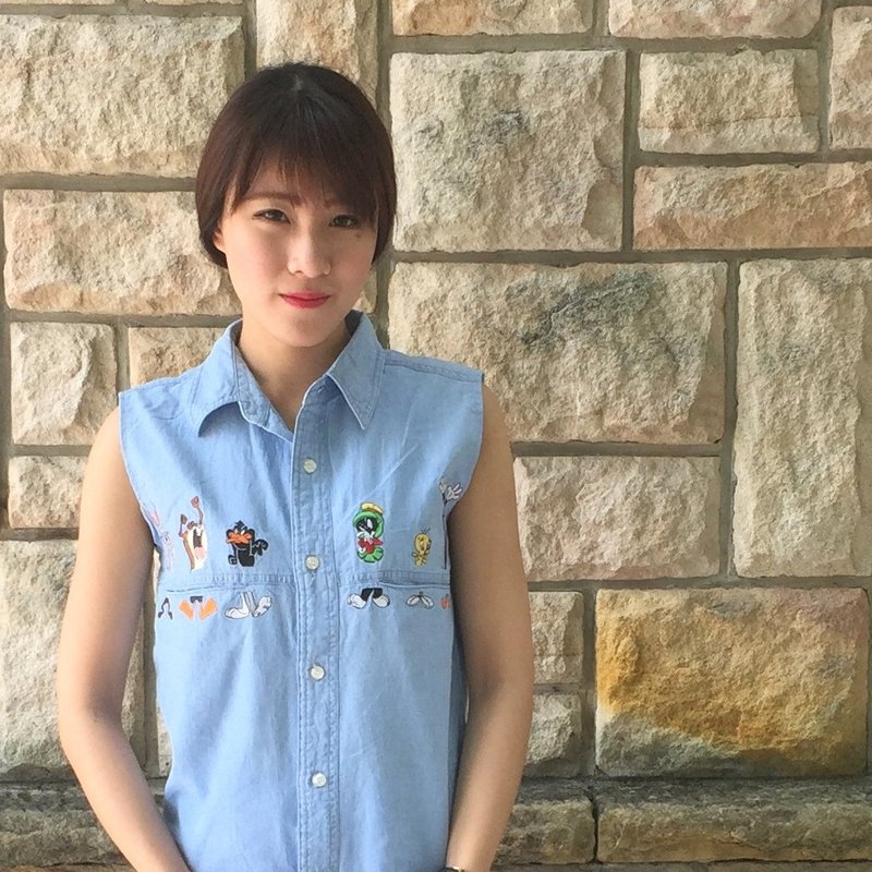 古着背心_/ 华纳家族 / 牛仔 / 背心 / 卡通 / 刺绣 - 女装背心 - 绣线 蓝色