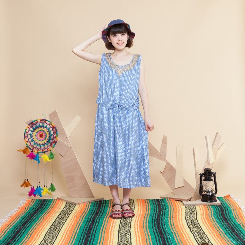 ♚saibaba ethnique // 满版几何图形绑绳背心洋装♚ - 洋装/连衣裙 - 其他材质 多色