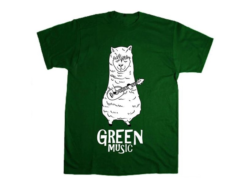 【墨绿色短袖T恤  乌克丽丽草泥马羊驼GREEN MUSIC】创意潮T品牌 - 男装上衣/T 恤 - 其他材质 绿色