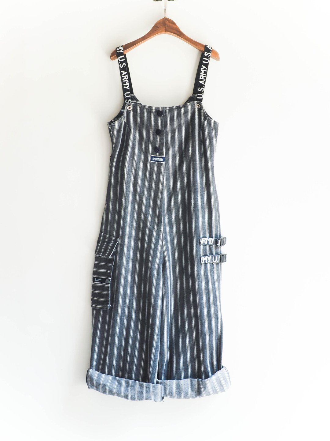 河水山 - 条理分明纹路 连身丹宁吊带短裤 中性 日本 overalls vintage - 背带裤/连体裤 - 纸 黑色