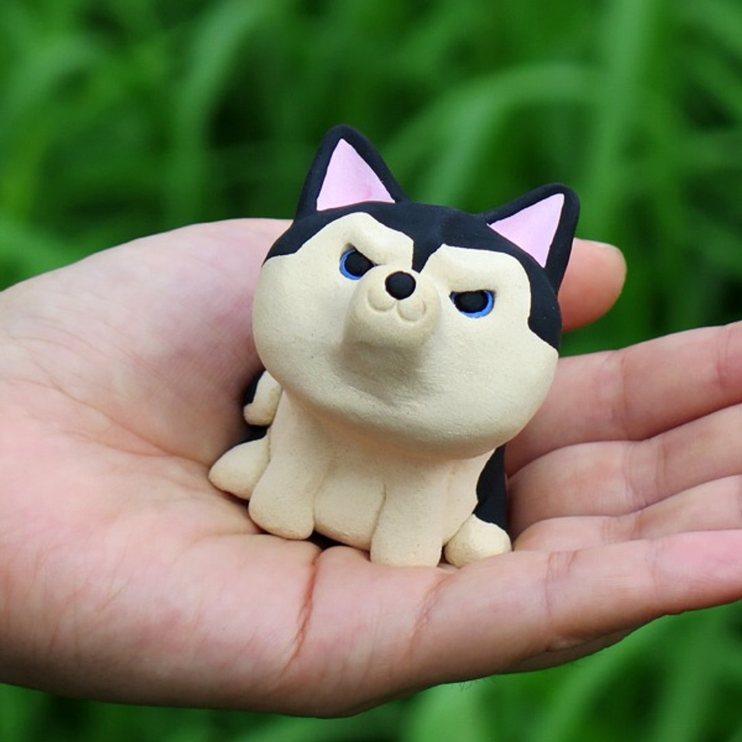 Siberian husky figurine of Ceramics  "A little glare face"  Dog sculpture - 摆饰 - 其他材质 黑色