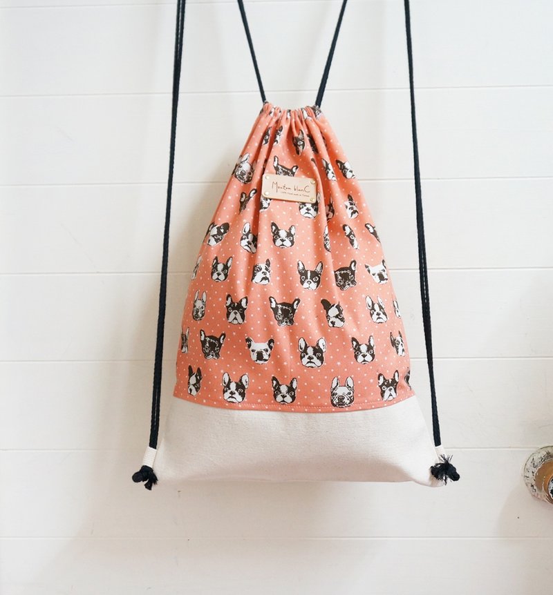 可人儿后背束口包 | 无拉链 | 粉嫩法斗狗狗 - 束口袋双肩包 - 其他材质 粉红色