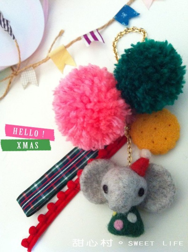 甜心村 Sweet Life_秋冬小象宝+圆饼干款(羊毛毡手作小礼物_包包挂饰) - 吊饰 - 羊毛 绿色