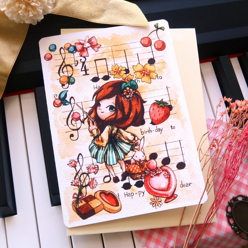 【Pin】生日快乐歌乐谱 - 水彩插画生日卡 - 卡片/明信片 - 纸 橘色