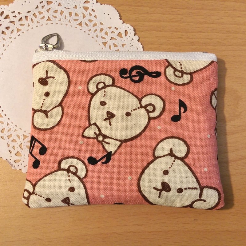 【音符与小熊零钱包(粉色)】音乐 乐器 音符 五线谱 钢琴 键盘 棉布 手创 定制化 订做《米思熊》毕业礼物 - 零钱包 - 其他材质 粉红色