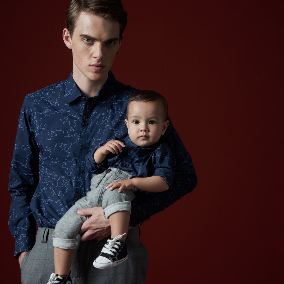 StoneasBaby print shirt / 印花 蓝 衬衫 小孩 亲子装 男 - 其他 - 棉 蓝色