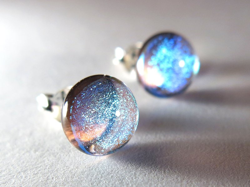 珠宝琉璃纯银耳针 / Z6 - 耳环/耳夹 - 玻璃 紫色