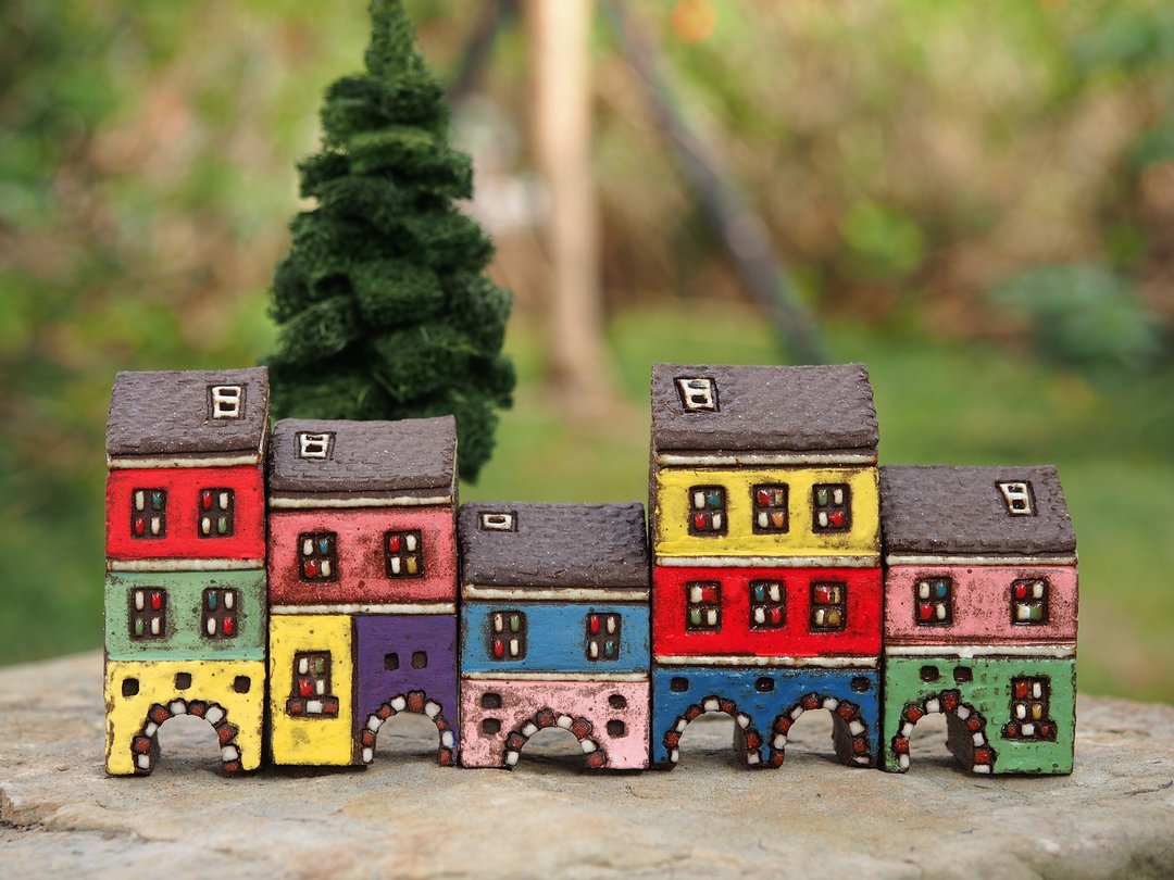 【彩绘村 Colorful Village 】- 手绘童话小陶屋-红白拱门 5件合购 - 摆饰 - 其他材质 
