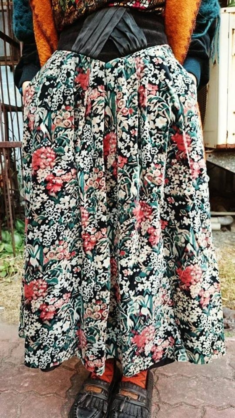 绒面花裙!!脱臼!!古着!! - 裙子 - 其他材质 黑色