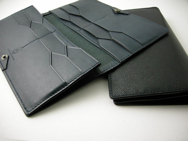 isni〔16卡全牛皮长皮夹/长夹〕皇室蓝/黑 欧洲小牛皮〔职人手作りの长财布〕 - 皮夹/钱包 - 真皮 蓝色