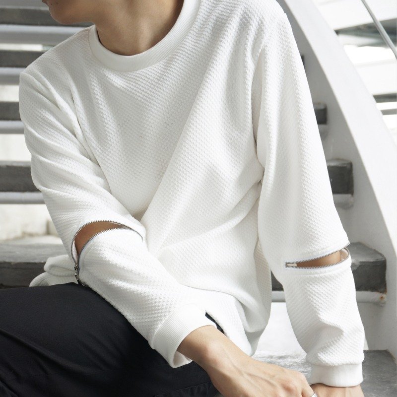'Sebastian' Long Sleeve Zipper Top - WHITE - 男装针织衫/毛衣 - 聚酯纤维 白色