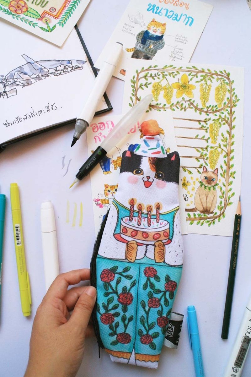 草莓蛋糕猫杂物包 - 化妆包/杂物包 - 其他材质 绿色