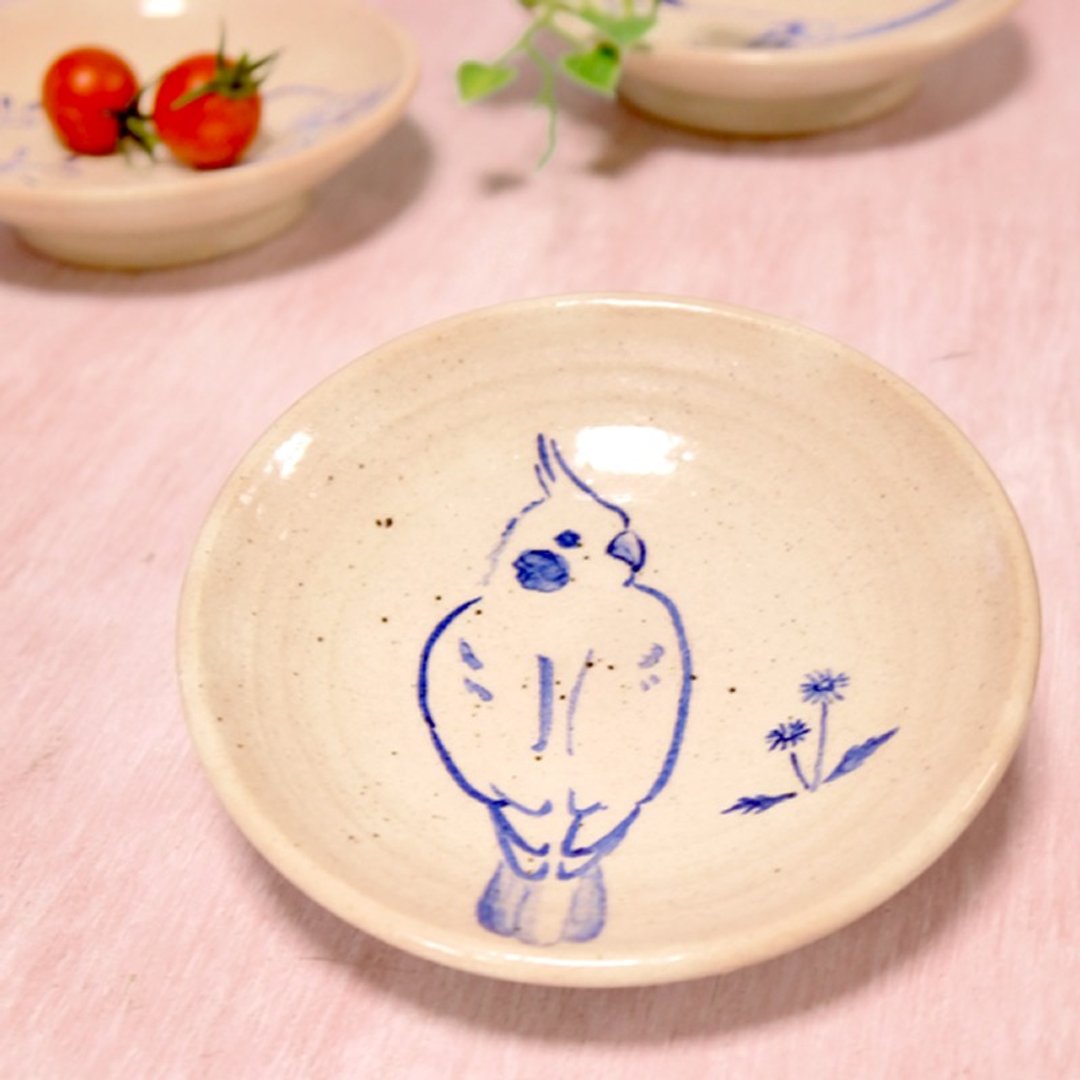 Dish of Cockatiel and dandelion - 花瓶/陶器 - 其他材质 蓝色
