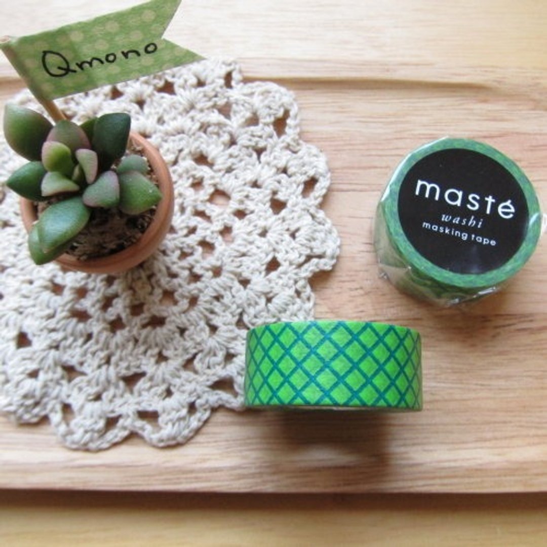 maste Masking Tape 和纸胶带 Basic 明色系【黄绿色格纹 (MST-MKT02-GYE)】 - 纸胶带 - 纸 绿色
