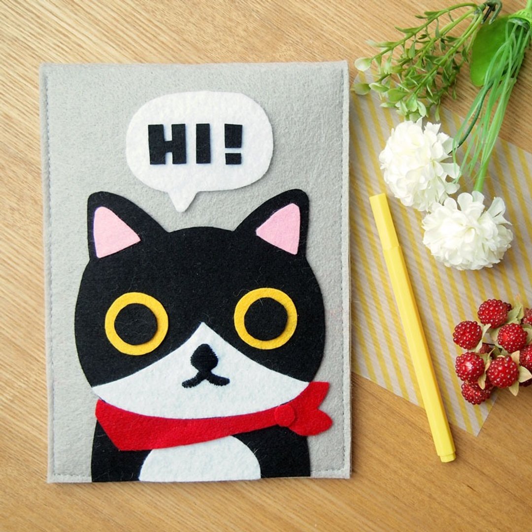 Meow手作红色领巾黑白猫Just to say Hi ! - iPad Mini套 / 平板电脑包 / 文件夹 / 电脑包 / 小袋 - 电脑包 - 其他材质 灰色