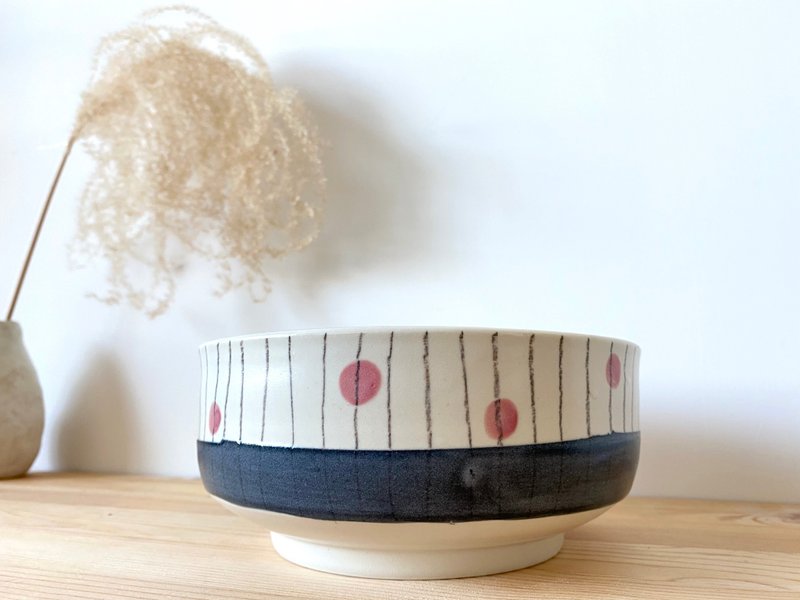 手工拉坏-线条圆点/大碗 - 碗 - 陶 红色