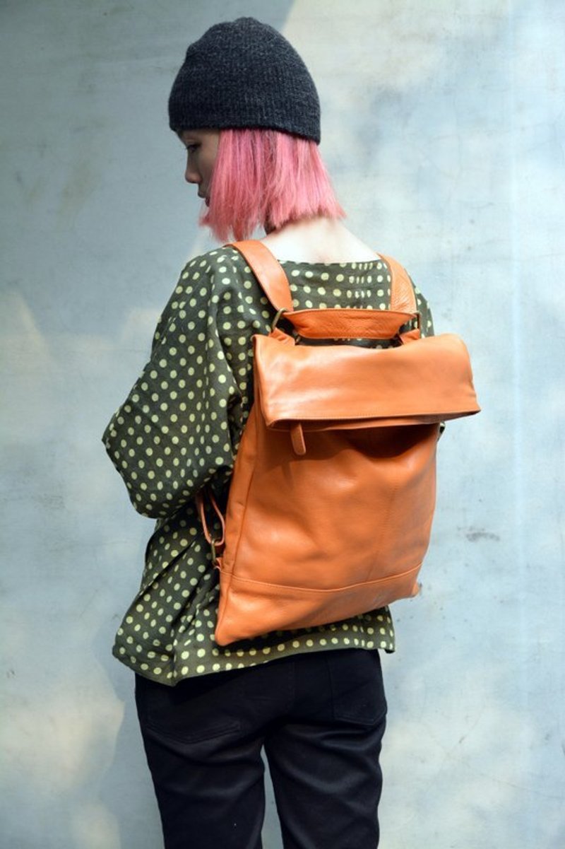 Malay 3 way backpack三用后背包 - 侧背包/斜挎包 - 棉．麻 橘色