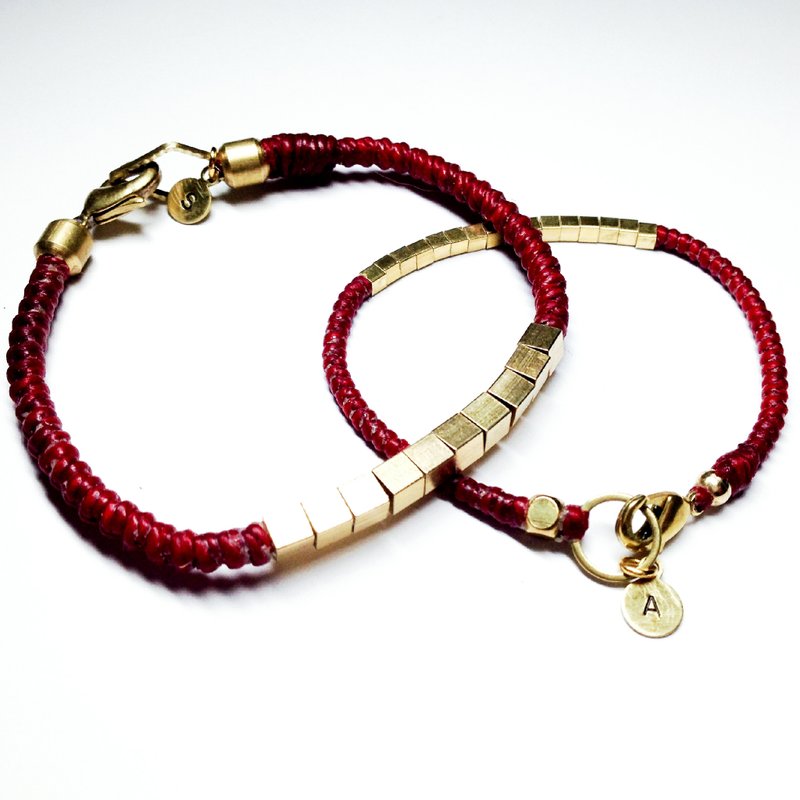 梦想金砖。情侣对链组 (加送手敲字母牌)◆Sugar Nok◆蜡线黄铜手链 - 手链/手环 - 其他金属 红色