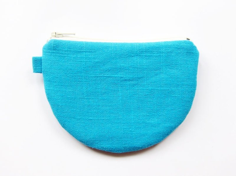 茶杯 半圆 拉链包/零钱包 亮蓝纯麻 - 零钱包 - 其他材质 蓝色