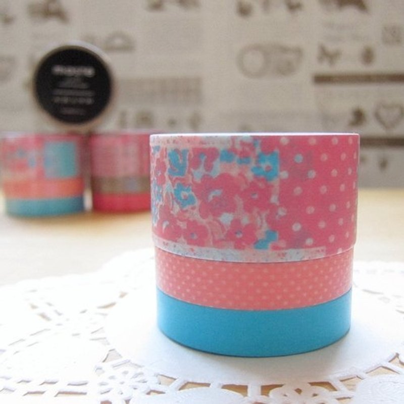 maste Masking Tape 和纸胶带 3卷装【碎花拼布-粉红 (MSG-MKT02-PK)】 - 纸胶带 - 纸 粉红色