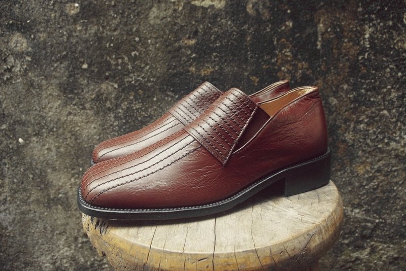 ~后菜园~古着 茶色缝线乐福鞋(尺码女款39-40号可穿) - 女款牛津鞋/乐福鞋 - 真皮 咖啡色