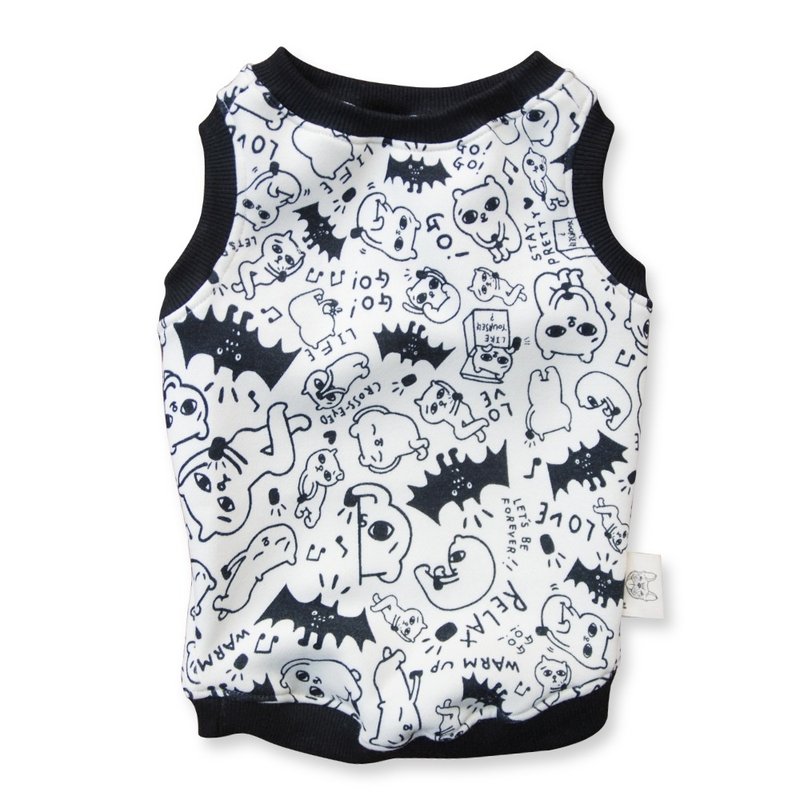 宠物手作服-满版喵喵短绒背心 - 衣/帽 - 其他材质 黑色