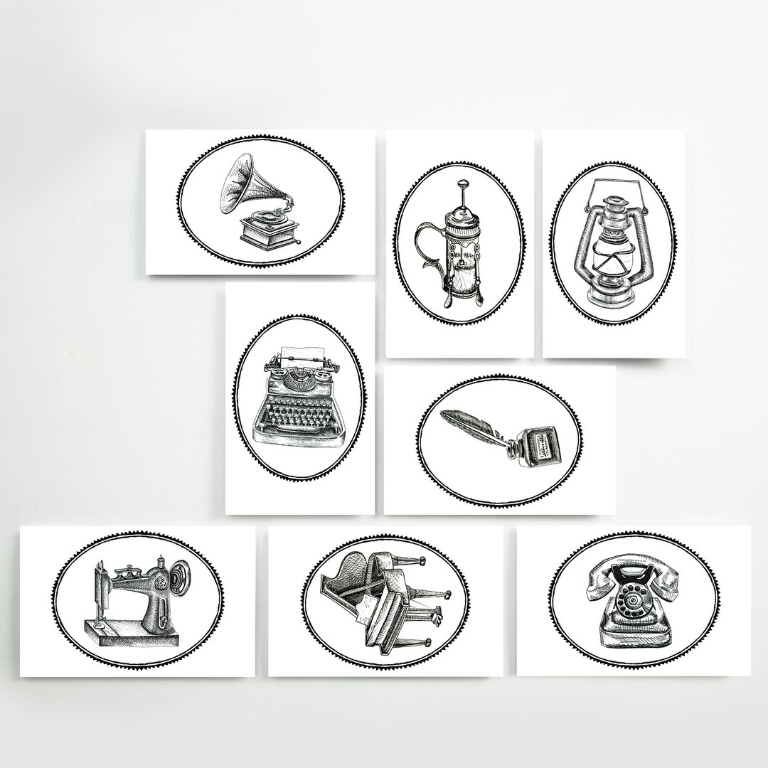 印傻子 着色明信片 - 爷爷的阁楼古董收藏  design by 手帐绘日和 - 卡片/明信片 - 纸 